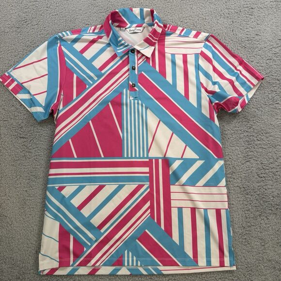 Kenny Flowers Polo Shirt Mens M White Blue Pink Short Sleeve Golf Stretch - Picture 1 of 8